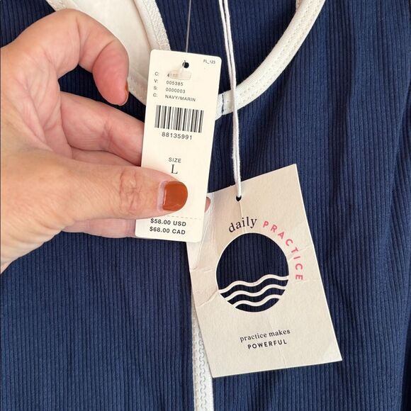 Daily Practice Anthropologie Piped Half-Zip Tank Women's large Navy Top NWT sexy - Picture 9 of 12